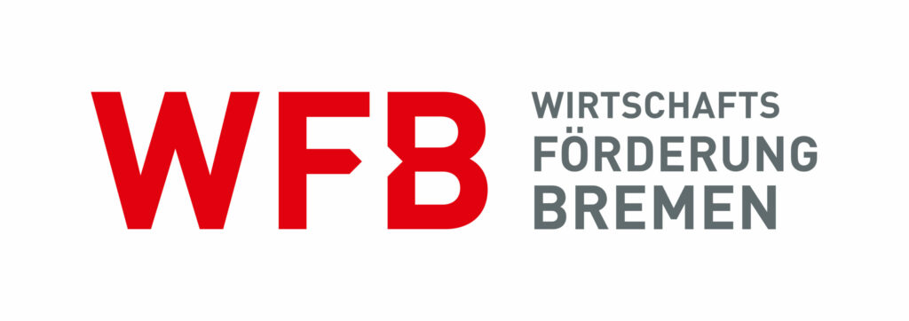 Rotes und graues Logo mit dem Schriftzug der Wirtschaftsförderung Bremen